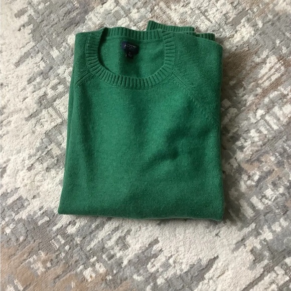 J. Crew Green Lambswool Sweater Crew Neck Super Soft Marled Large AA027 NWOT - Picture 2 of 6